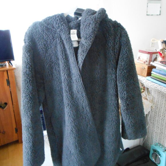 VICTORIA'S SECRET PINK SHERPA OPEN FRONT CARDIGAN HOODIE-GRAY-NEW WITH TAGS - Picture 1 of 5